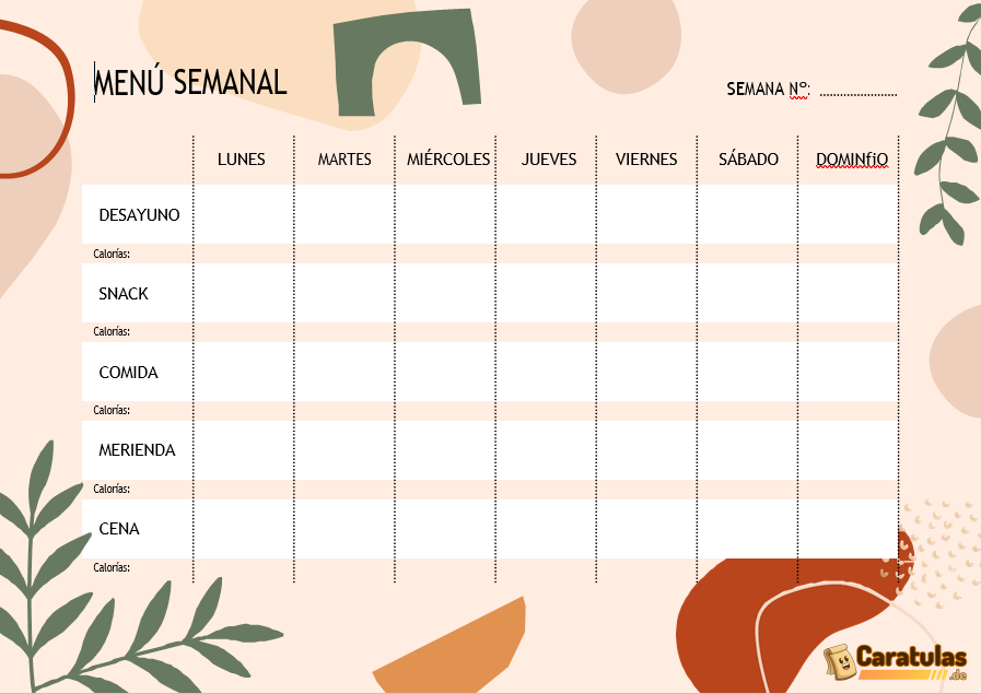 Plantilla para Menú Semanal Editable en Word 24 Plantilla para Menú Semanal Editable en Word
